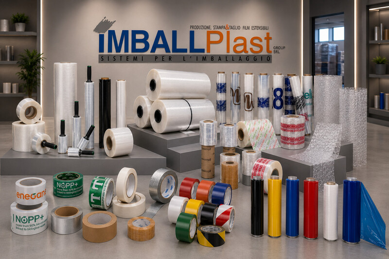 Showroom prodotti IMBALLPlast Group — film estensibile, nastri adesivi, imballi